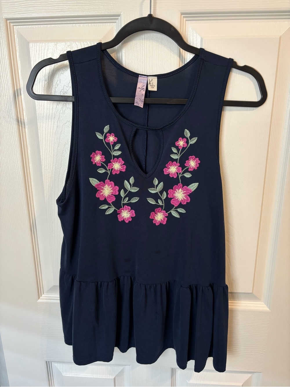 Alyx Navy Tank Dress with Pink Floral Embroidery